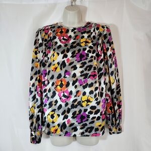 VINTAGE Leopard Print Blouse by Nicola Womens Puff Sleeve Long Sleeve Size 12